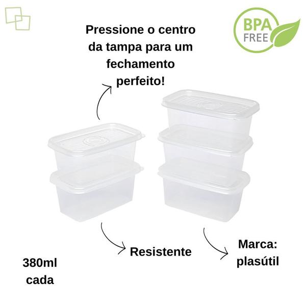 Imagem de Conjunto 5 potes Pop com tampa transparente 380 ml empilháveis plástico Plasútil