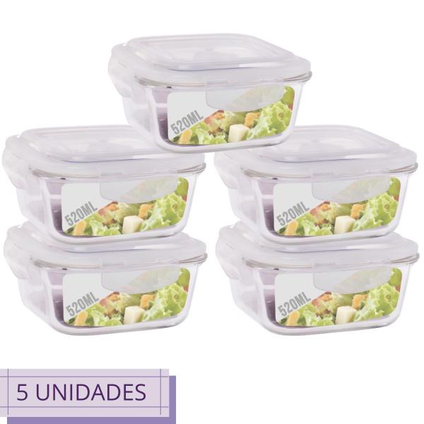 Imagem de Conjunto 5 Potes Quadrado Mantimentos Vidro 520 ml