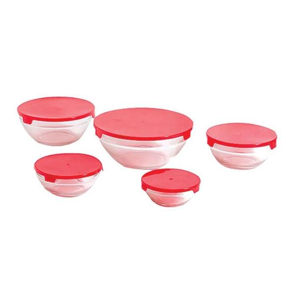 Imagem de Conjunto 5 Potes Tigela Vidro Tampa Vermelho Class Home