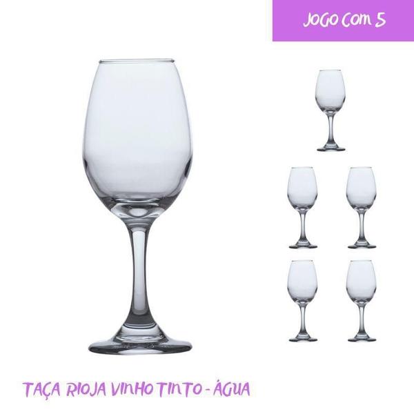 Imagem de Conjunto 5 Taças De Vidro 318Ml Vinho Tinto Água Cristal