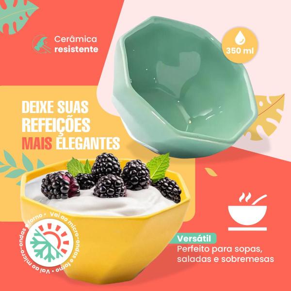 Imagem de Conjunto 6 Bowls 350ml Tigela Cumbuca Cerâmica para Saladas Cereais Sopas Sobremesas