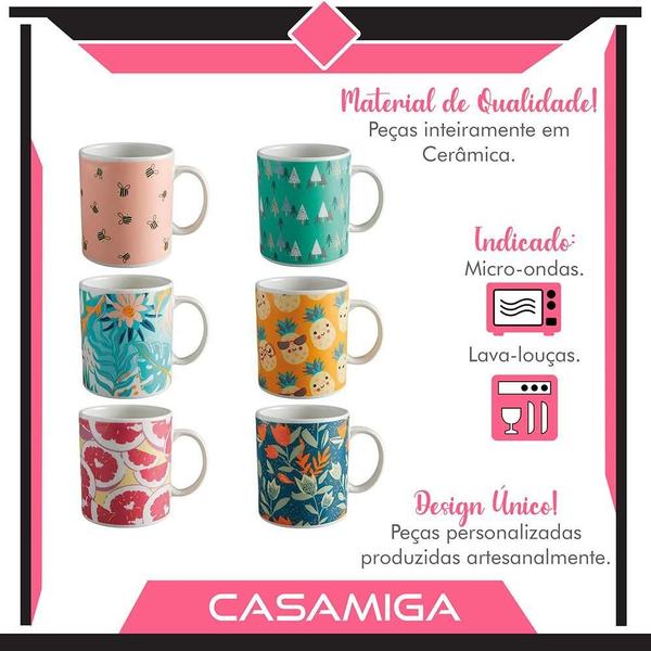 Imagem de Conjunto 6 Canecas Chá Cerâmica 318Ml Flora