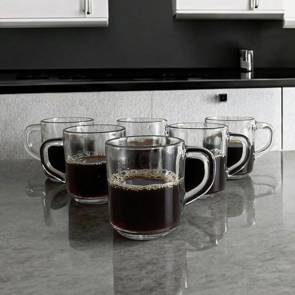 Imagem de Conjunto 6 Canecas Coffee 250ml Xícaras Chá Café Com Alça Vidro Lisa Decoração Cappuccino