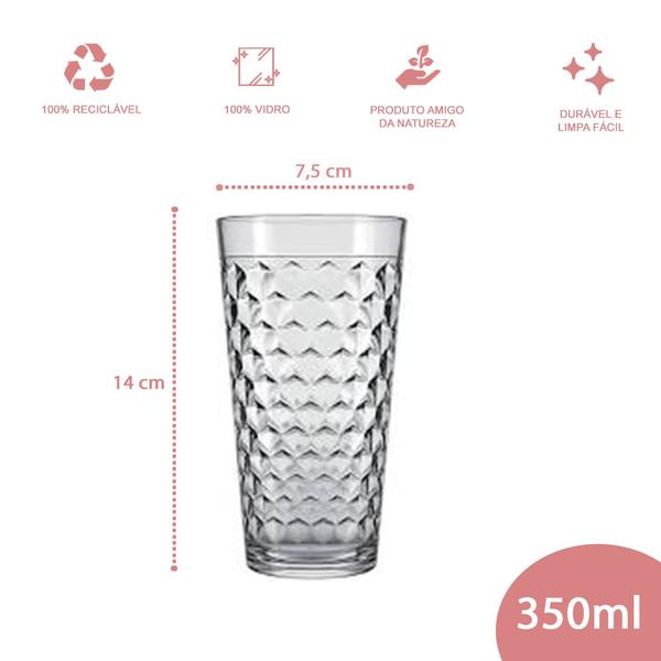 Imagem de Conjunto 6 Copo Vidro Marrocos Transparente 350ml Nadir Agua