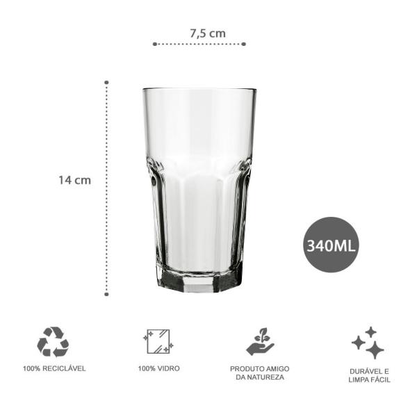 Imagem de Conjunto 6 Copos Bristol 340ml Vidro Suco Agua Nadir