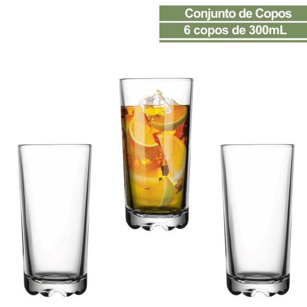 Imagem de Conjunto 6 Copos Vidro 300ml Com Detalhes Agua Suco