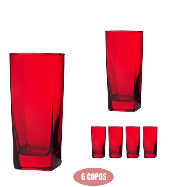 Imagem de Conjunto 6 Copos Vidro Bali Vermelho Luxo 320 ml Casa Linda