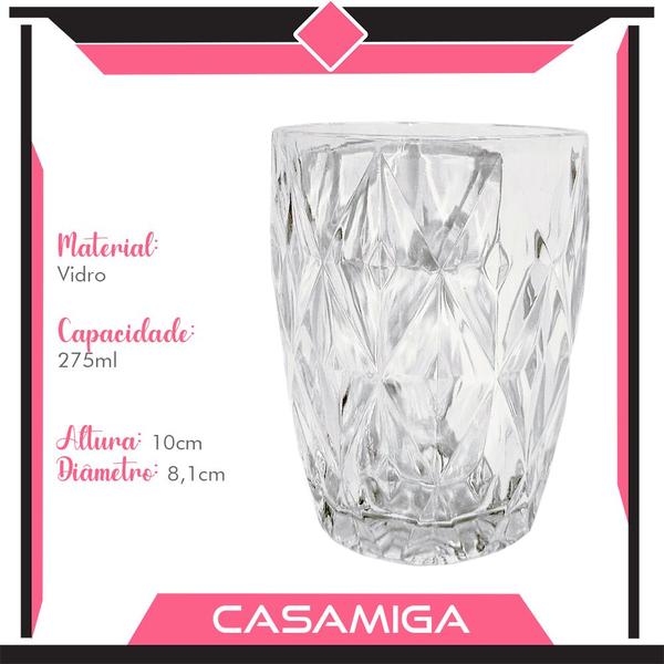 Imagem de Conjunto 6 Copos Vidro Diamante 275ml Class Home