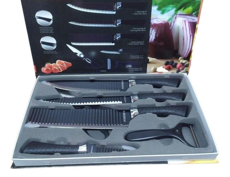 Imagem de Conjunto 6 Facas Profissionais: Chef, Carne, Cleaver, Paring