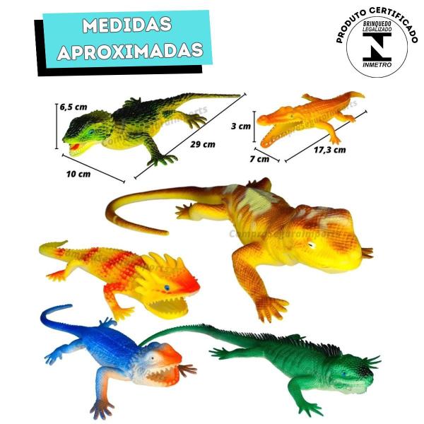 Imagem de Conjunto 6 Pçs Animais Lagarto Repteis Iguana Emborrachado - Toy King Brinquedo Praia Banho Piscina