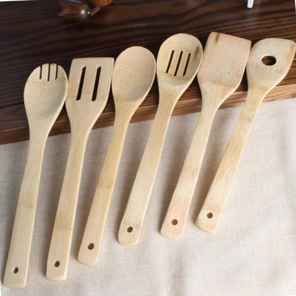 Imagem de Conjunto 6 Peças De Bambu - Utensílios P/ Preparo - Cozinha