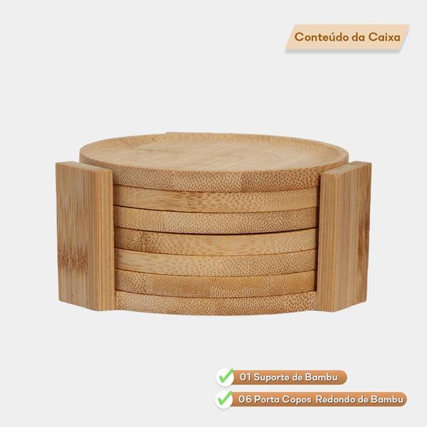 Imagem de Conjunto 6 Porta Copo de Bambu Com Suporte Apoio Drinks