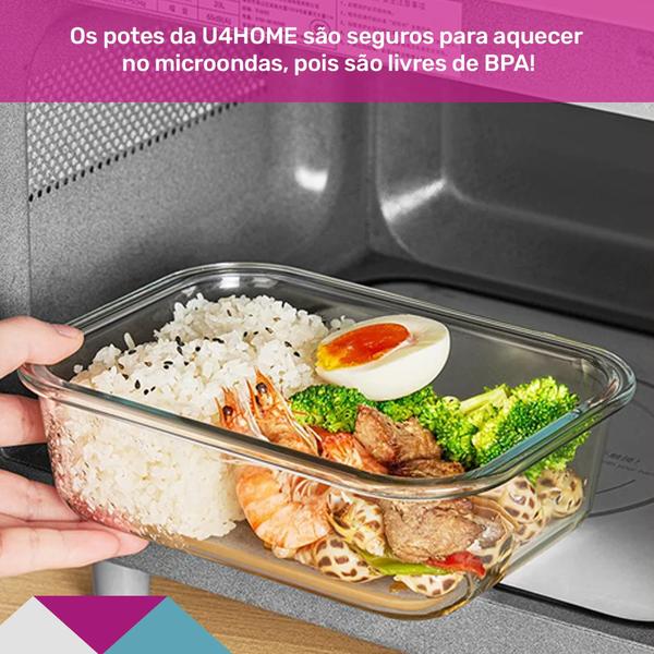 Imagem de Conjunto 6 Potes com 370ml Vidro Hermético Marmita Fitness