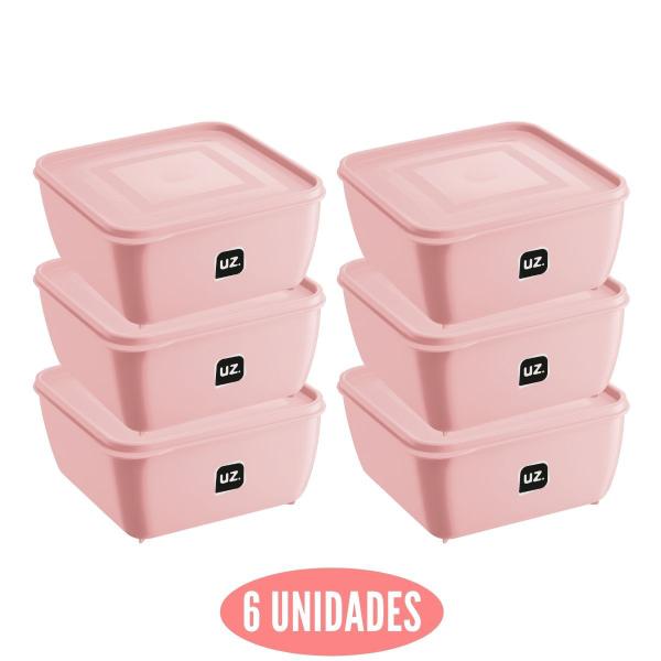 Imagem de Conjunto 6 Potes Plastico Rosa Quadrado 5L  Gourmet