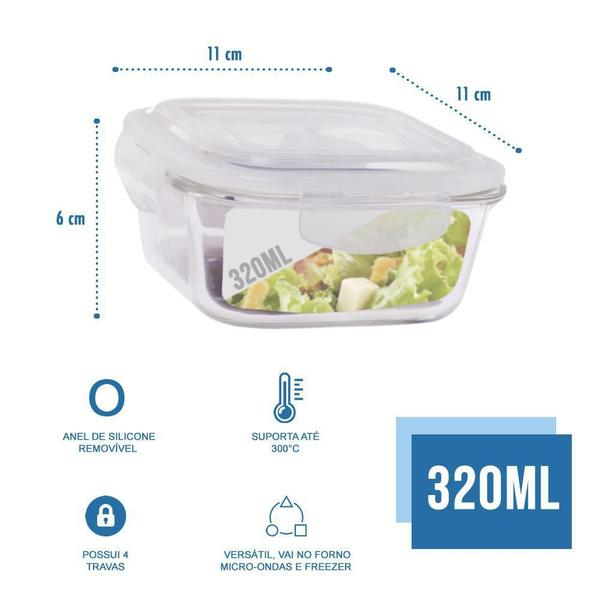 Imagem de Conjunto 6 Potes Vidro 320Ml Hermético 4 Travas Alimentos