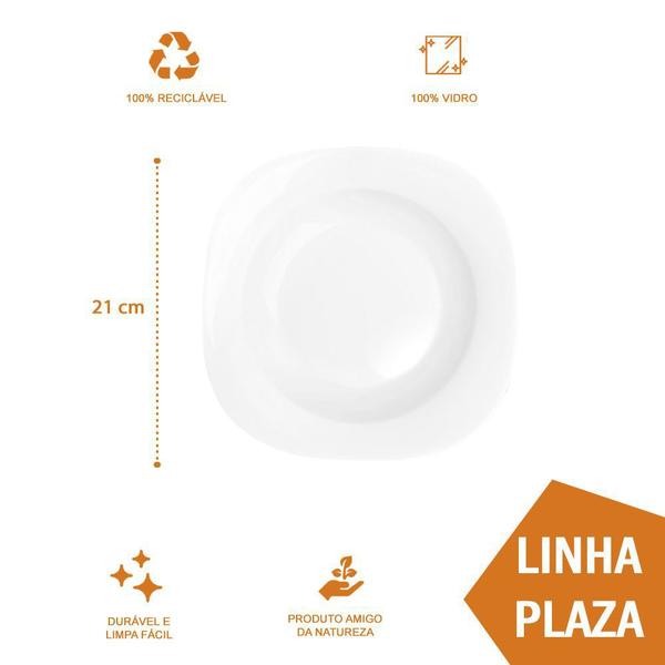 Imagem de Conjunto 6 Pratos Branco 21cm Temperado Fundo Plaza  Almoço