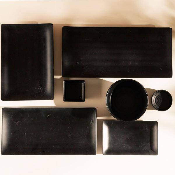 Imagem de Conjunto 6 Pratos de Sushi Melamina Lyor Tóquio Preto 17x11cm Travessas Retangular