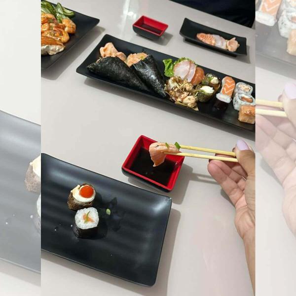 Imagem de Conjunto 6 Pratos de Sushi Melamina Lyor Tóquio Preto 17x11cm Travessas Retangular