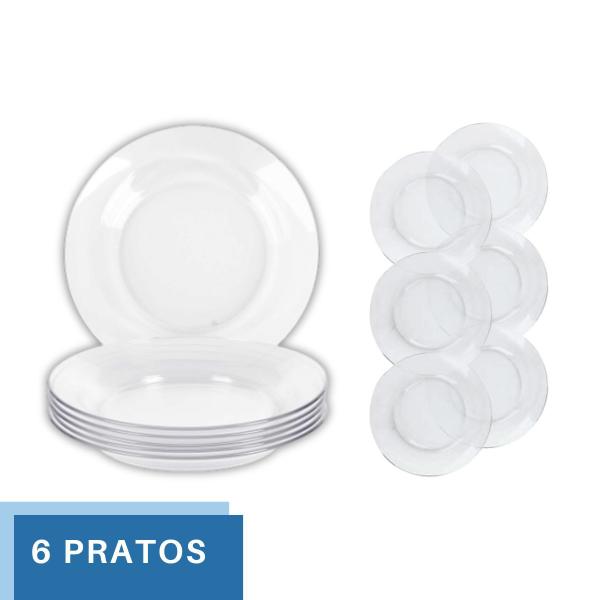 Imagem de Conjunto 6 Pratos de Vidro Liso Transparente Resistente