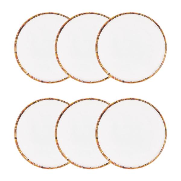 Imagem de Conjunto 6 Pratos Rasos 27cm Para Refeição Branco Melamina Com Borda Bambu