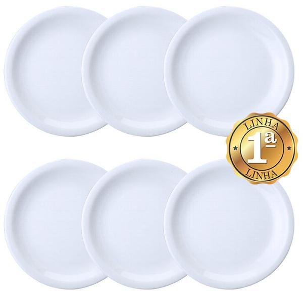 Imagem de Conjunto 6 Pratos Sobremesa Lanche Porcelana Branca Germer Resistente