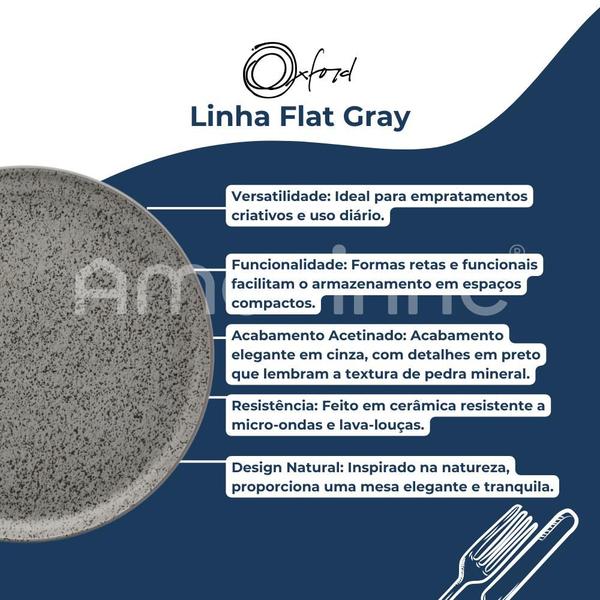 Imagem de Conjunto 6 Pratos Sobremesa Oxford Ceramica Cinza 20cm Flat Gray