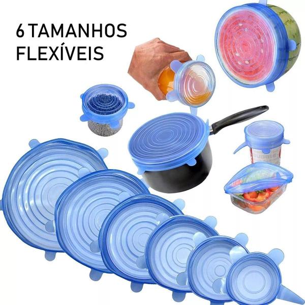 Imagem de Conjunto 6 tampas silicone universal flexível lavável panela