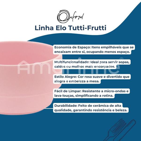 Imagem de Conjunto 6 Tigelas Bowls De Cerâmica Oxford Rosa 550ml Kit Completo