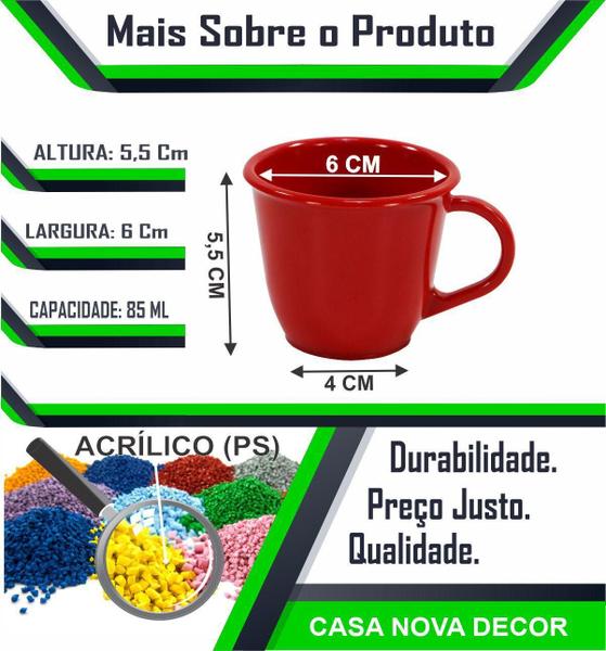 Imagem de Conjunto 6 Xícaras Acrílica Vermelha 85 Ml Com Pires Madeira