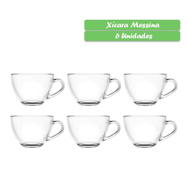 Imagem de Conjunto 6 Xícaras Café Chá Com Alça Sem Pires 90ml Vidro Lisa Decoração Cappuccino Coffee