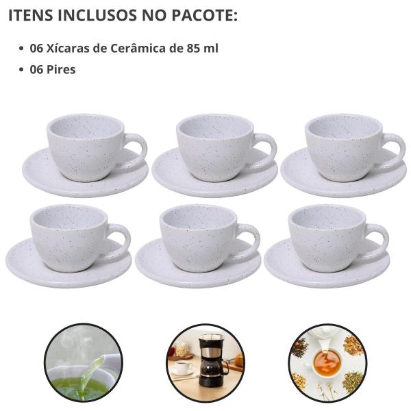 Imagem de Conjunto 6 Xícaras Café Chá Com Pires 85ml Cerâmica Premium