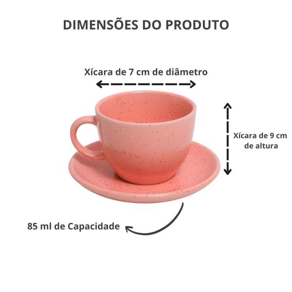 Imagem de Conjunto 6 Xícaras Café Chá Com Pires 85ml Cerâmica Premium