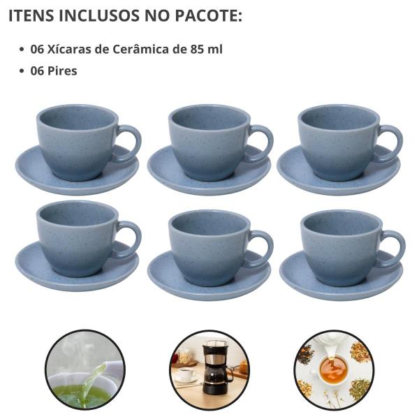 Imagem de Conjunto 6 Xícaras Café Chá Com Pires 85ml Cerâmica Premium