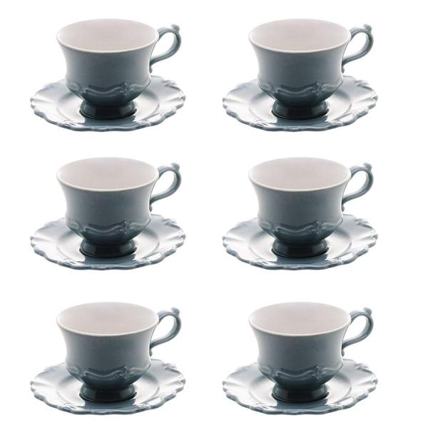 Imagem de Conjunto 6 Xícaras Chá Porcelana C/ Pires 200ml Fancy 17735 Wolff Menta