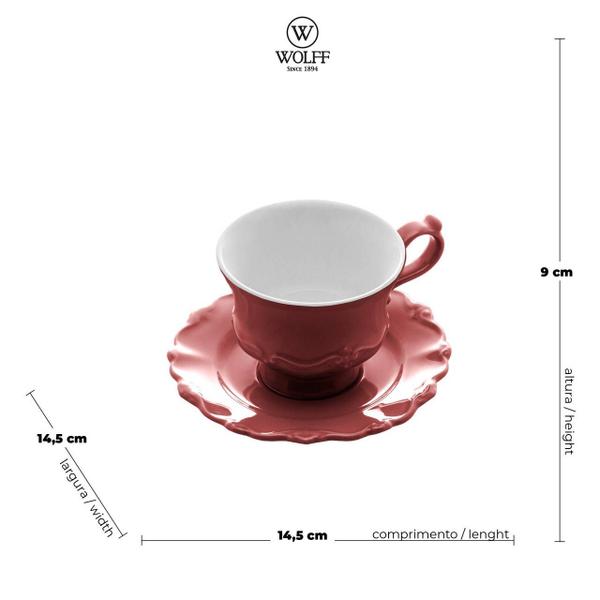 Imagem de Conjunto 6 Xícaras Chá Porcelana C/Pires 200ml Fancy Rose Wolff