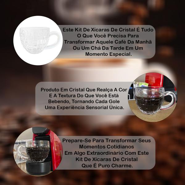 Imagem de Conjunto 6 Xícaras Cristal P/ Café Chá Bebidas Quentes 160ml/190ml/200ml Design Transparente