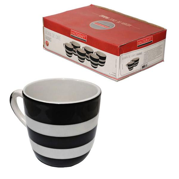 Imagem de Conjunto 6 Xícaras de Café Cerâmica Faixas Pretas 90ml JGXC076 - Hauskraft