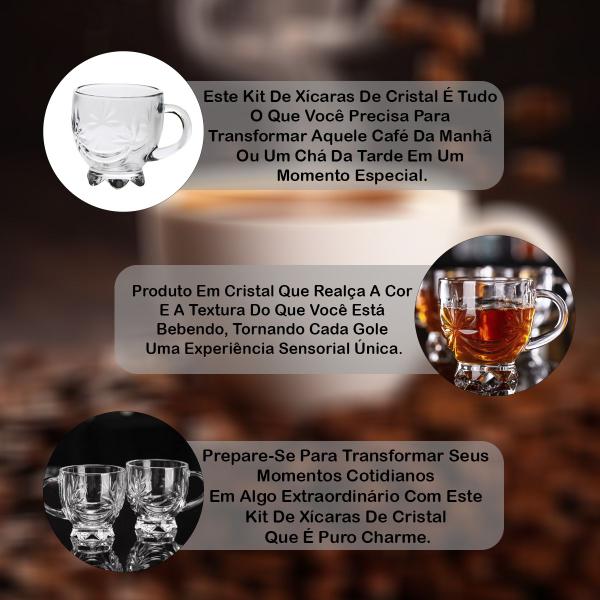 Imagem de Conjunto 6 Xícaras De Café Moderna Coffee Time Cristal Desenhos Em Alto Relevo Design Personalizado