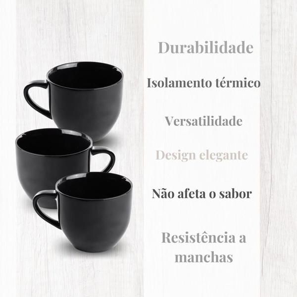 Imagem de Conjunto 6 Xícaras de Porcelana Pretas 170ml - Café e Chá com Estilo e Resistência