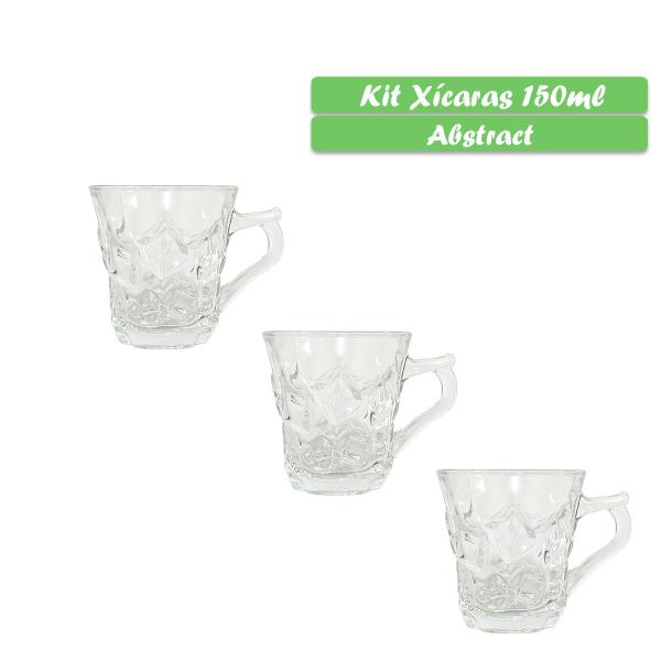 Imagem de Conjunto 6 Xícaras De Vidro Elegante P/ Café Chá Expresso Bebidas Quentes Transparente Relevo 150ml