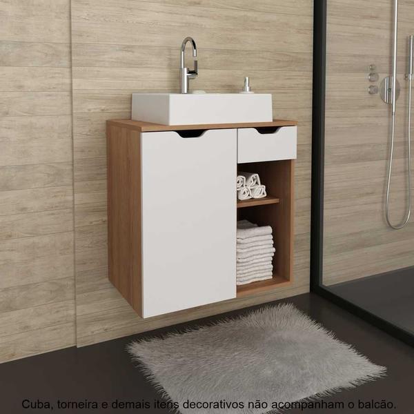 Imagem de Conjunto 60cm Gabinete para Banheiro com Espelheira e Cuba CJ18-107 Tecno Mobili