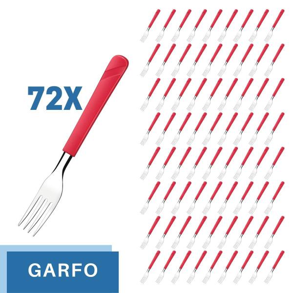 Imagem de Conjunto 72 Garfos Aço Inox Cabo Plástico Vermelho Luna