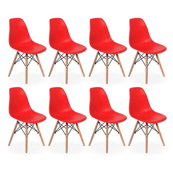 Imagem de Conjunto 8 Cadeiras Charles Eames Eiffel Wood Base Madeira - Vermelha