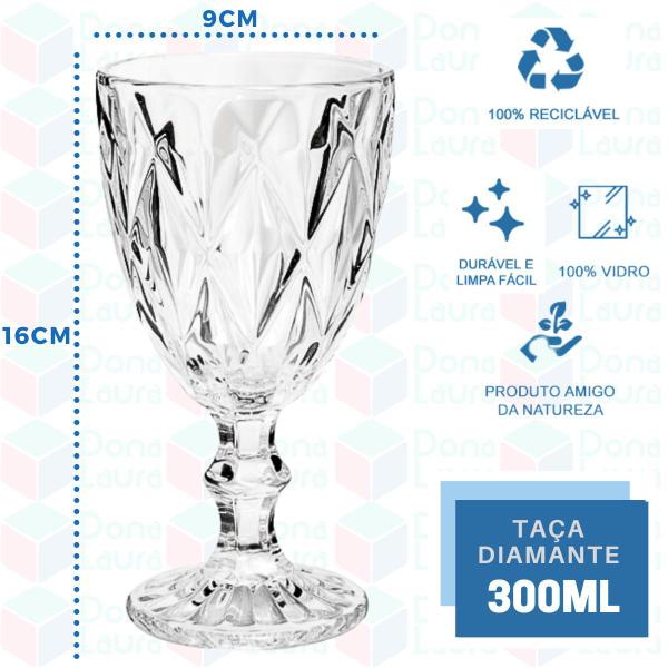 Imagem de Conjunto 8 Copos Transparente Taça Diamante 300ml