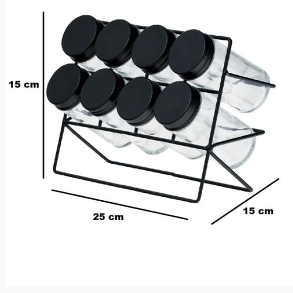 Conjunto 8 Potes De Vidro Com Tampa E Suporte Em Inox Preto - Lyor Imagem de Conjunto 8 Potes De Vidro Com Tampa E Suporte Em Inox Preto