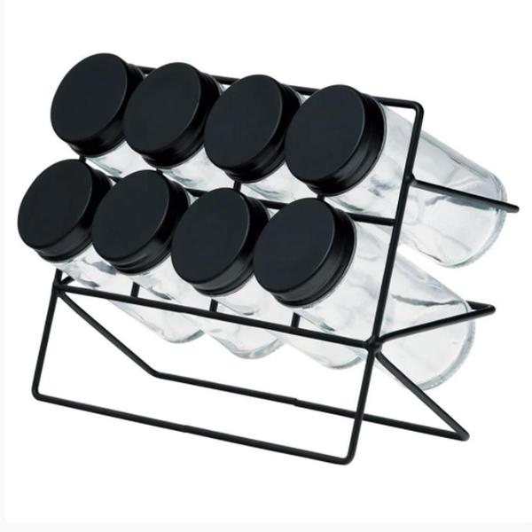 Conjunto 8 Potes De Vidro Com Tampa E Suporte Em Inox Preto - Lyor Imagem de Conjunto 8 Potes De Vidro Com Tampa E Suporte Em Inox Preto