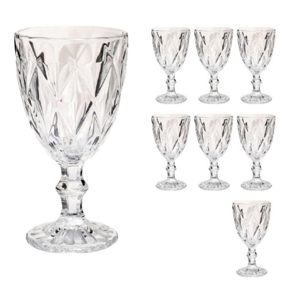 Conjunto 8 Taças Diamante Transp. 330ml Vidro Vinho Água - CLASS HOME Imagem de Conjunto 8 Taças Diamante Transp. 330ml Vidro Vinho Água