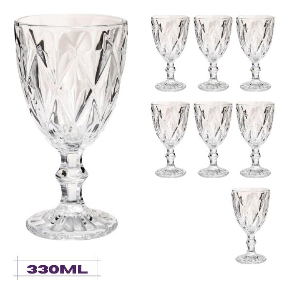 Conjunto 8 Taças Diamante Transp. 330ml Vidro Vinho Água - CLASS HOME Imagem de Conjunto 8 Taças Diamante Transp. 330ml Vidro Vinho Água