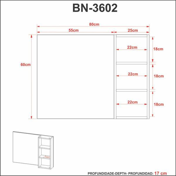 Imagem de Conjunto 80cm Gabinete para Banheiro com Espelheira e Cuba CJ18-105 Tecnomóbili