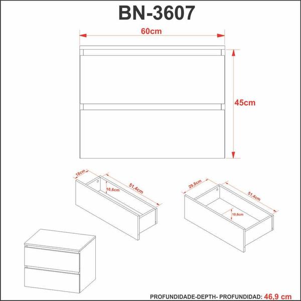 Imagem de Conjunto 80cm Gabinete para Banheiro com Espelheira e Cuba CJ18-113 Tecno Mobili